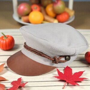 Brixton Fiddler Cap Fisherman Newsboy Hat Lined Size 7 1/4 M Suede Leather Corde